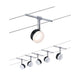CorDuo LED Seilsystem Clear Basis-Set Schwarz, Chrom mit fünf Spots zur flexiblen Wand- oder Deckenmontage.
