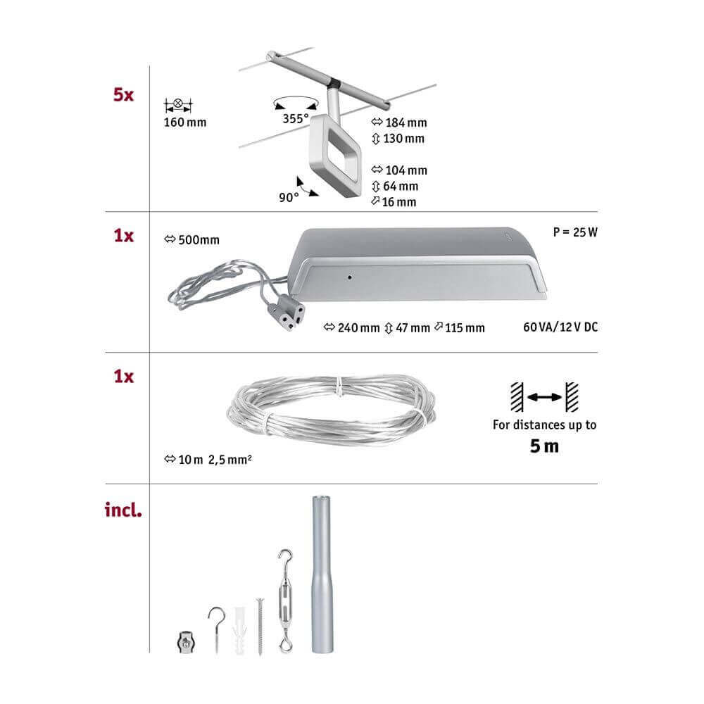 CorDuo LED Seilsystem Frame Basis-Set Chrom-Matt