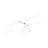 CorDuo LED Seilsystem Einzelspot Frame in Weiß matt und Chrom an einem Seil montiert.