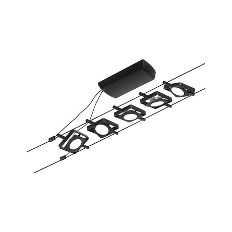 CorDuo LED cable system Mac basic set, matte black, chrome with 5 LED-spots for individual room design.