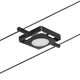 CorDuo LED Seilsystem Mac Basis-Set Schwarz-Matt, Chrom mit quadratischem LED-Spot an Seil montiert.