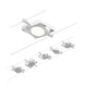 CorDuo LED Seilsystem Mac Basis-Set Weiß, Chrom mit 5 LED-Spots an Seilsystem montiert.