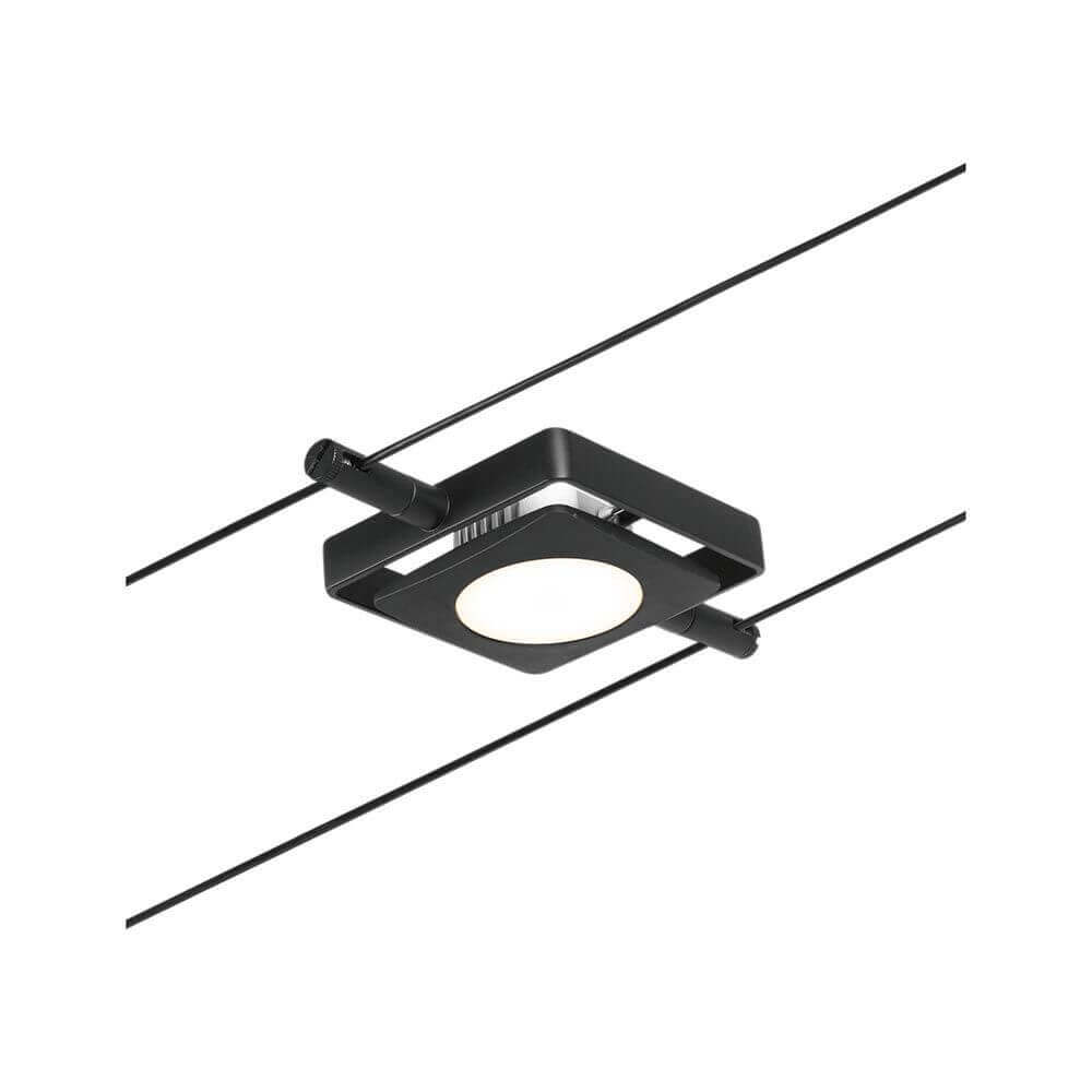 Einzelspot MacLED in schwarz-matt, perfekt für Seilsysteme, flexibel montierbar an Wand oder Decke.