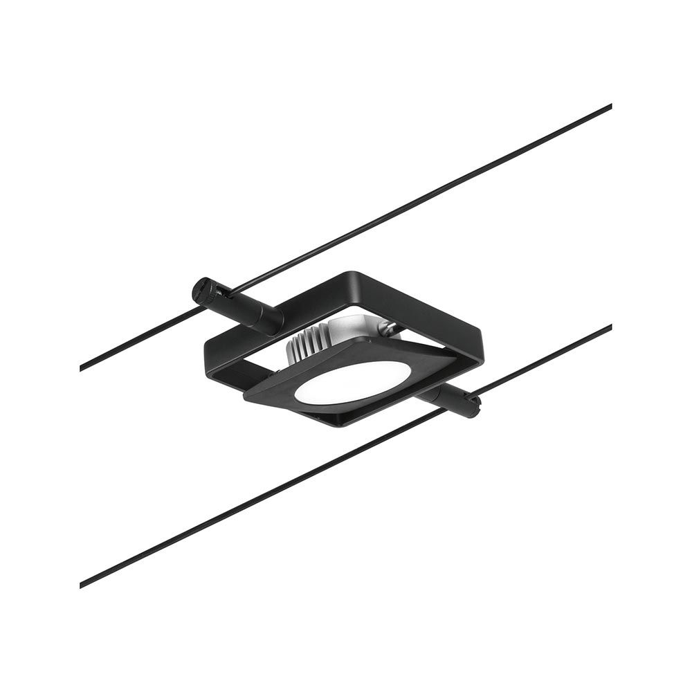 CorDuo LED Seilsystem Mac Einzelspot in Schwarz-Matt, Chrom zur Decken- und Wandmontage.