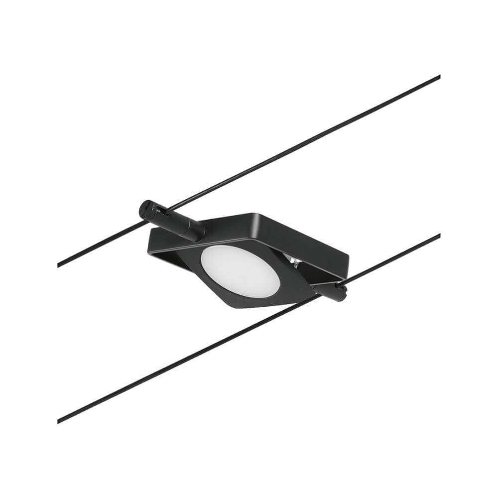 Einzelspot MacLED in Schwarz matt für Seilsysteme, ideal für Wand- und Deckenmontage.