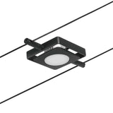 Einzelspot Mac in Schwarz-Matt, Chrom, für Seilsysteme, vielseitig montierbar an Wand und Decke.