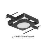 Schwarz-matt Mac Einzelspot für Seilsysteme, Maße 24mm x 92mm x 92mm, flexible Montage an Wand oder Decke.