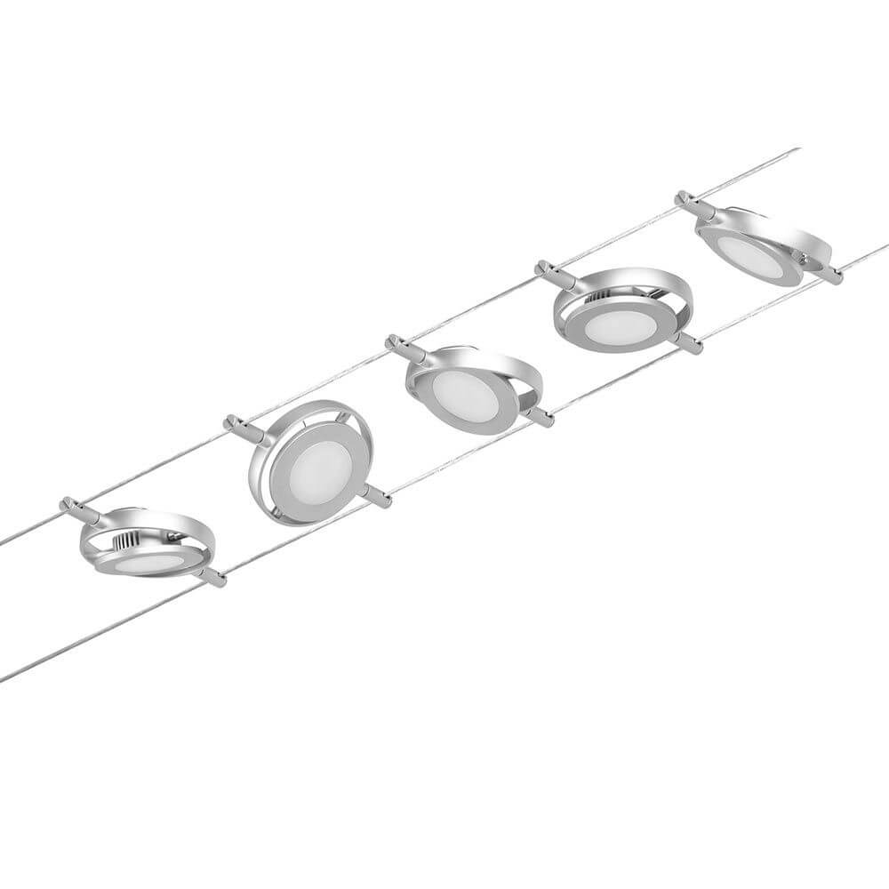 CorDuo LED Seilsystem Round Mac Basis-Set Chrom-Matt mit runden Leuchten auf Kabel
