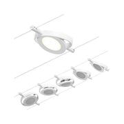 CorDuo LED Seilsystem Round Mac Basis-Set Weiß, Chrom mit kreisförmigen Spots und Seilen zur flexiblen Montage.