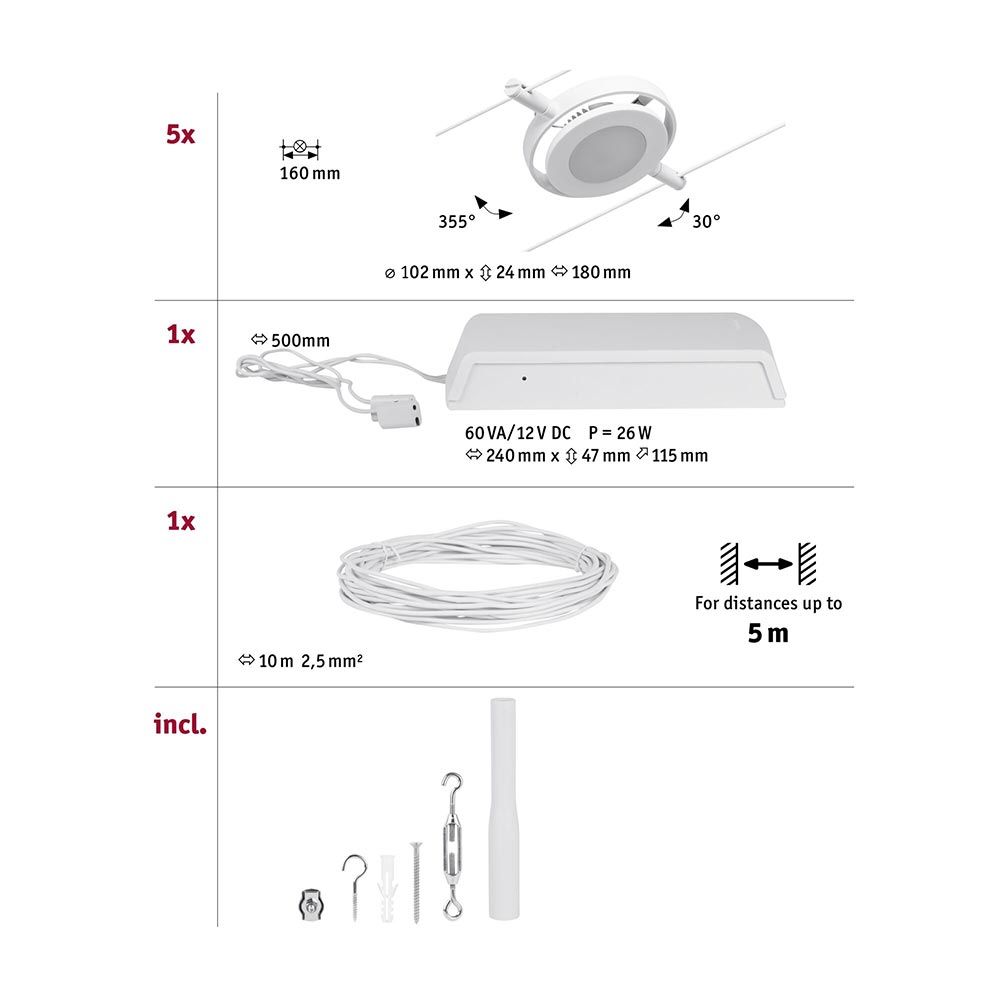 CorDuo LED Seilsystem Round Mac Basis-Set Weiß, Chrom  Paulmann   