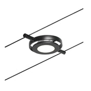 CorDuo LED rail system Round Mac single spotlight black, chrome mounted on a rope.