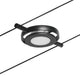 CorDuo LED Seilsystem Round Mac Einzelspot Schwarz, Chrom an einem Seil montiert.