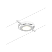 CorDuo LED cable system single spotlight Round Mac white matt, chrome mounted on cable system.