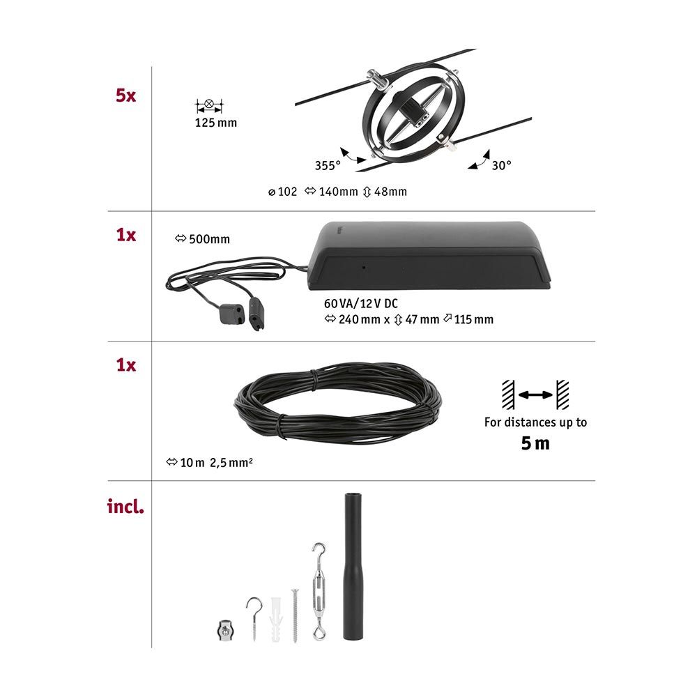 CorDuo cable system Cardan basic set 8-wing black matt