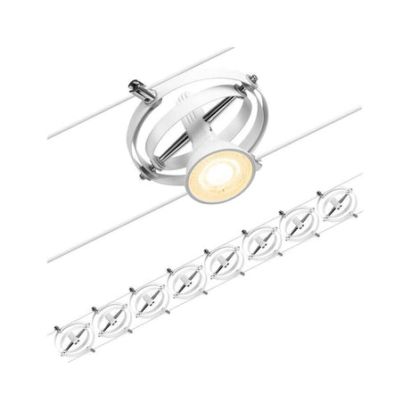 CorDuo cable system Cardan basic set, 8-light, white matte, with spotlights and track mounting.
