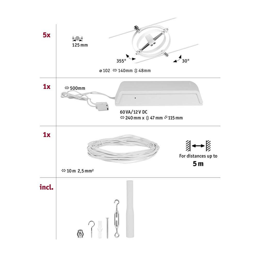 CorDuo Seilsystem Cardan Basis-Set 8-flg. Weiß-Matt Montagezubehör und Komponenten für individuelles Seilsystem.