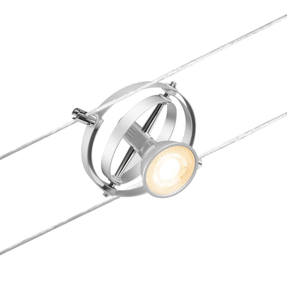CorDuo Seilsystem Cardan Basis-Set Chrom-Matt mit spot on der Seilinstallation.