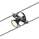 CorDuo Seilsystem Cardan Basis-Set Schwarz-Matt, Chrom mit individueller Lichtquelle auf Seil gespannt.