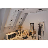 CorDuo Seilsystem Cardan Basis-Set Schwarz-Matt in stilvollem Raum mit Wand- und Deckenmontage.