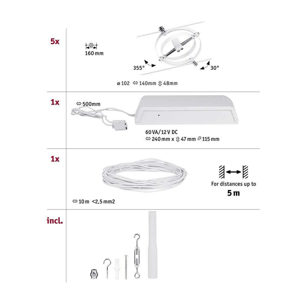 CorDuo Seilsystem Cardan Basis-Set Weiß-Matt, Chrom