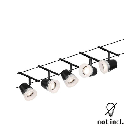 CorDuo Seilsystem 5-flammig Cone Basis-Set Schwarz, Chrom, 5 Spots ohne Leuchtmittel