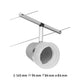 Einzelspot Cone in Chrom matt, geeignet für Seilsystem-Montage an Wand oder Decke, Maße: 145mm x 94mm x 84mm.