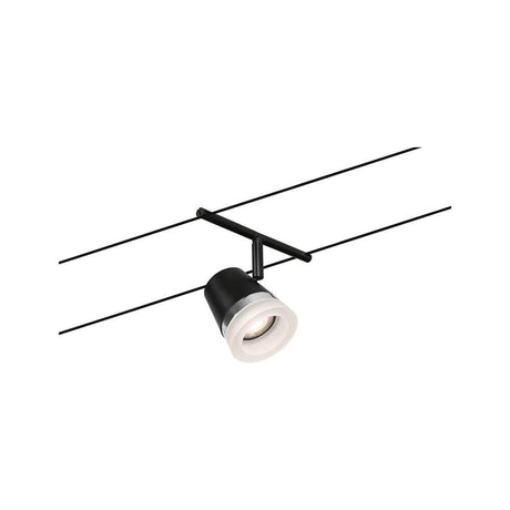 CorDuo système de câbles Cone spot individuel noir mat, chrome – spot Cone noir individuel sur système de câbles, montage au plafond et au mur, faisceau lumineux orientable