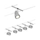 CorDuo Seilsystem Cup Basis-Set Chrom-Matt – Seilsystem mit 5 Spots in Chrom matt, wand- oder deckenmontierbar, flexibel für schwierige Installationen