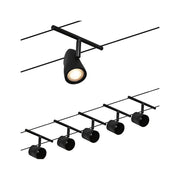 CorDuo Seilsystem Cup Basis-Set Schwarz-Matt, Chrom mit 5 Spots für Wand- und Deckenmontage