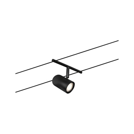 Spot individuel Cup du système de câble CorDuo noir mat, chrome monté sur un système de câbles.