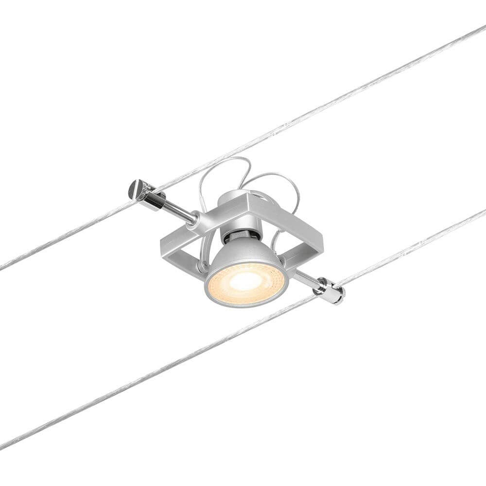 CorDuo Seilsystem Mac II Basis-Set Chrom-Matt mit weißem Spot an Seil montiert.