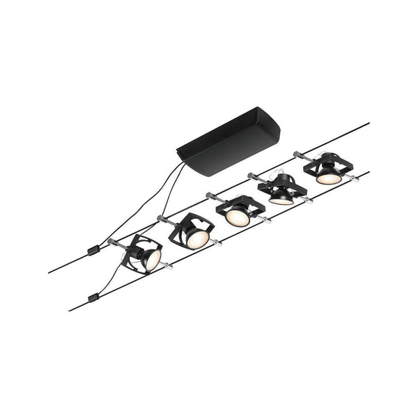 CorDuo Seilsystem Mac II Basis-Set Schwarz-Matt, Chrom mit vier Spots für Wand- und Deckenmontage