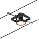 CorDuo Seilsystem Mac II Basis-Set Schwarz-Matt, Chrom mit schwenkbarem Spot auf Seil montiert.