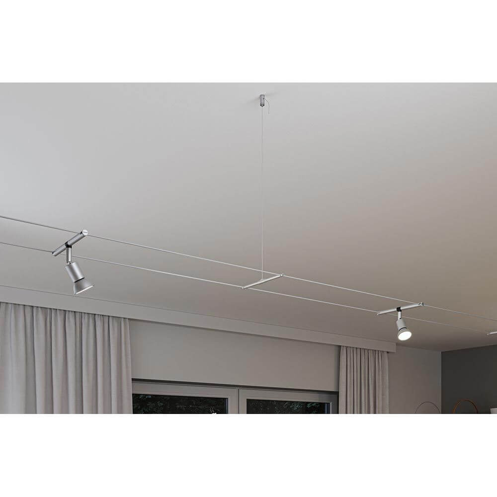 CorDuo kabelsystem monteringssæt mellemophæng 1m mat krom med moderne lamper og lineært design.