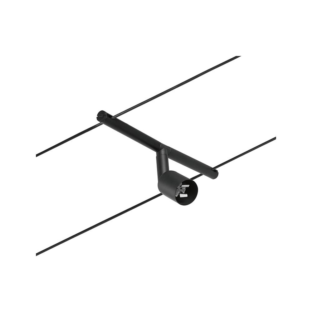 CorDuo Seilsystem Salt Basis-Set in Schwarz-Matt mit Spot an Seil montiert.