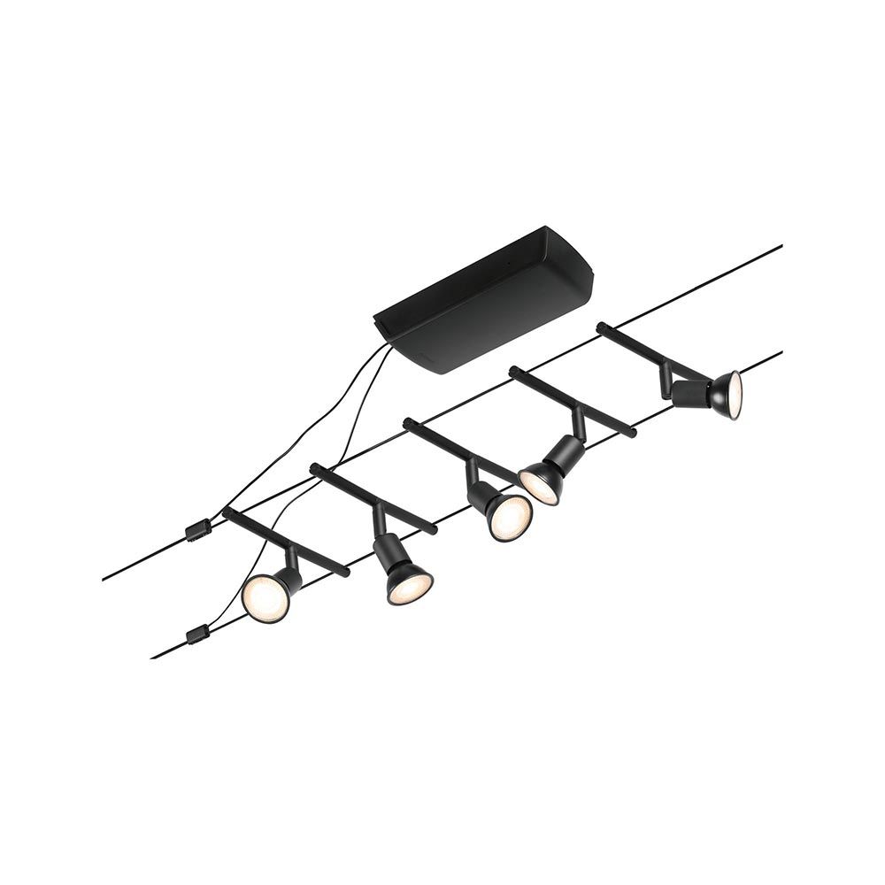 CorDuo Seilsystem Salt Basis-Set in Schwarz-Matt mit Chrom, ideal für flexible Raumgestaltung.