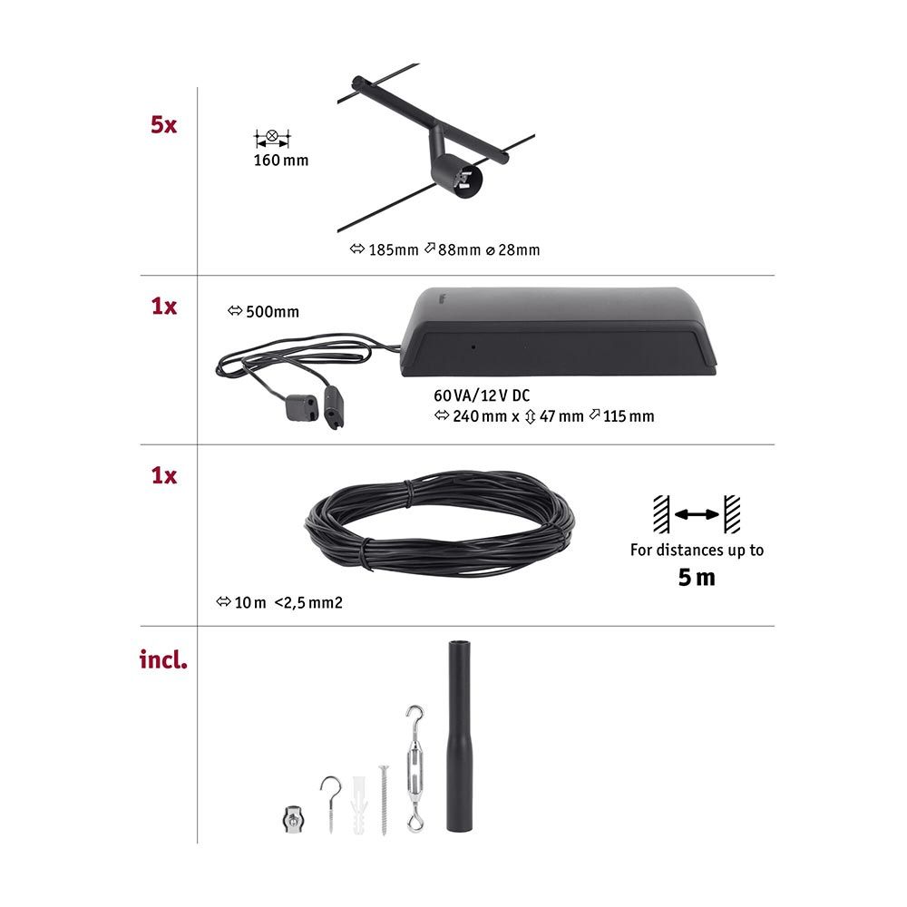 CorDuo Seilsystem Salt Basis-Set Schwarz-Matt, Chrom: Komponenten und Zubehör für individuelle Installationen.