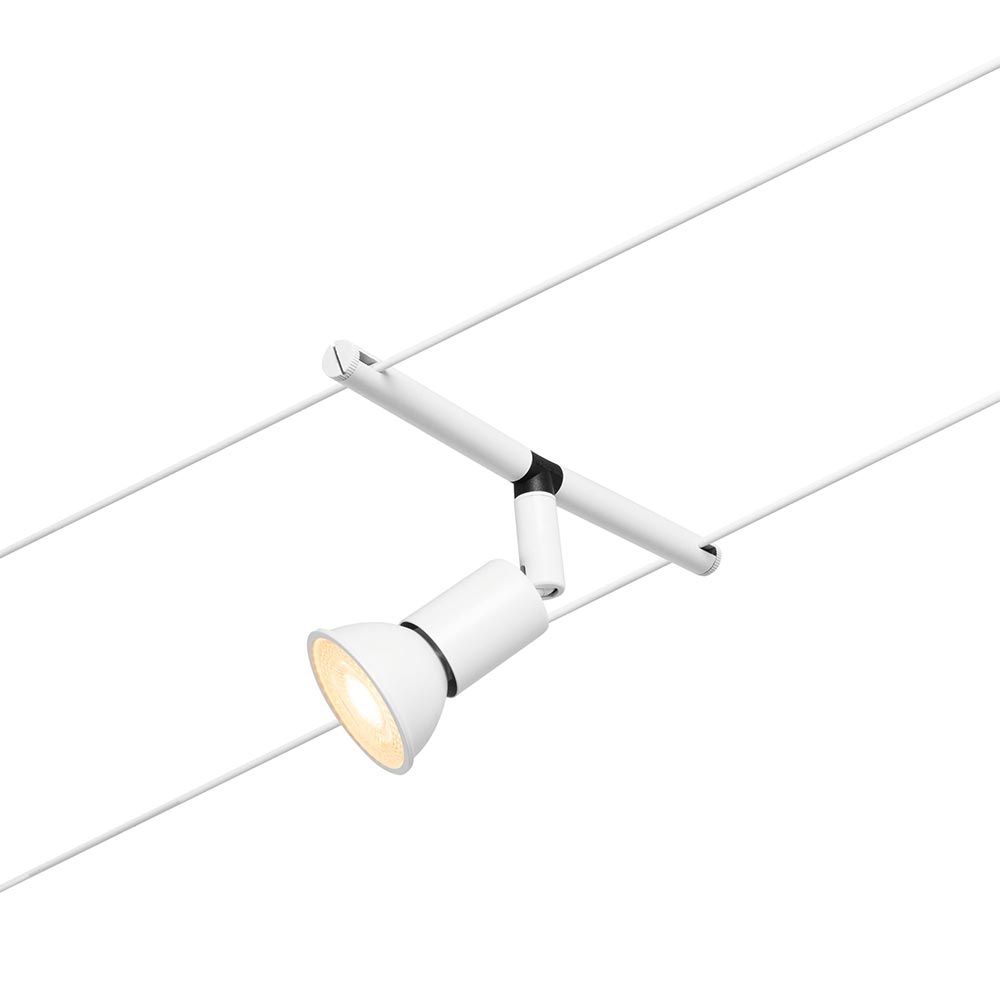 CorDuo Seilsystem Salt Basis-Set in Weiß Matt mit Chromspot für flexible Raumgestaltung.