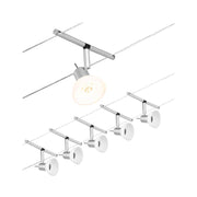 CorDuo système sur câbles Sheela kit de base chromé mat avec un plafonnier et plusieurs spots.