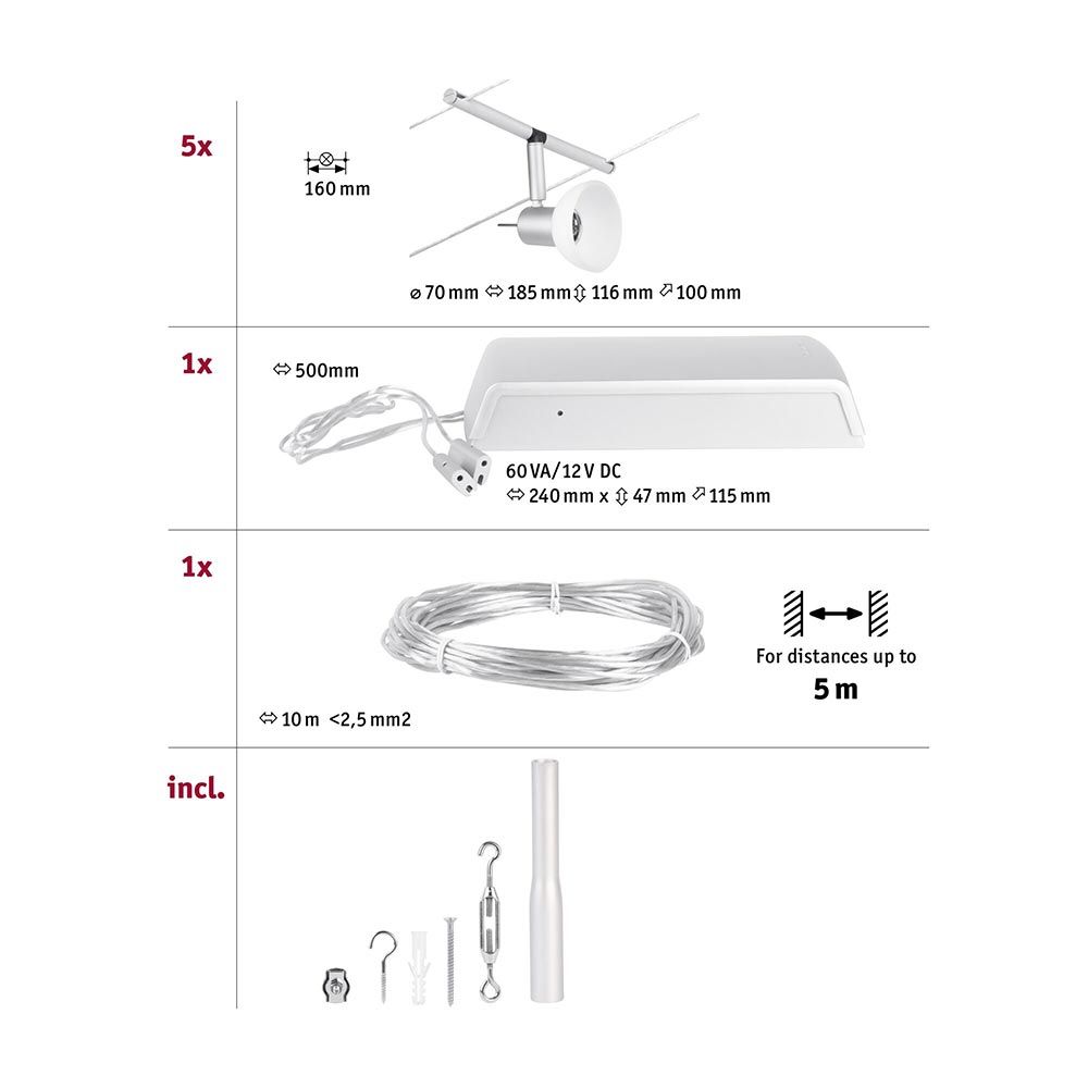 Sistema di corda corduo sheela set di base Chrome-matt