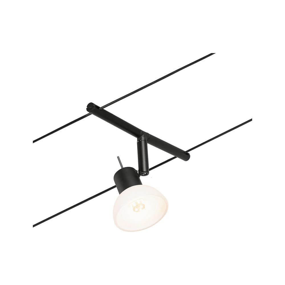 CorDuo Seilsystem Sheela 5-Spot Basis-Set Schwarz, Chrom mit schwarzem Seil und einem einzelnen Spot.