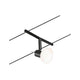 CorDuo Seilsystem Sheela 5-Spot Basis-Set Schwarz, Chrom mit schwarzem Kabel und runder Leuchte.