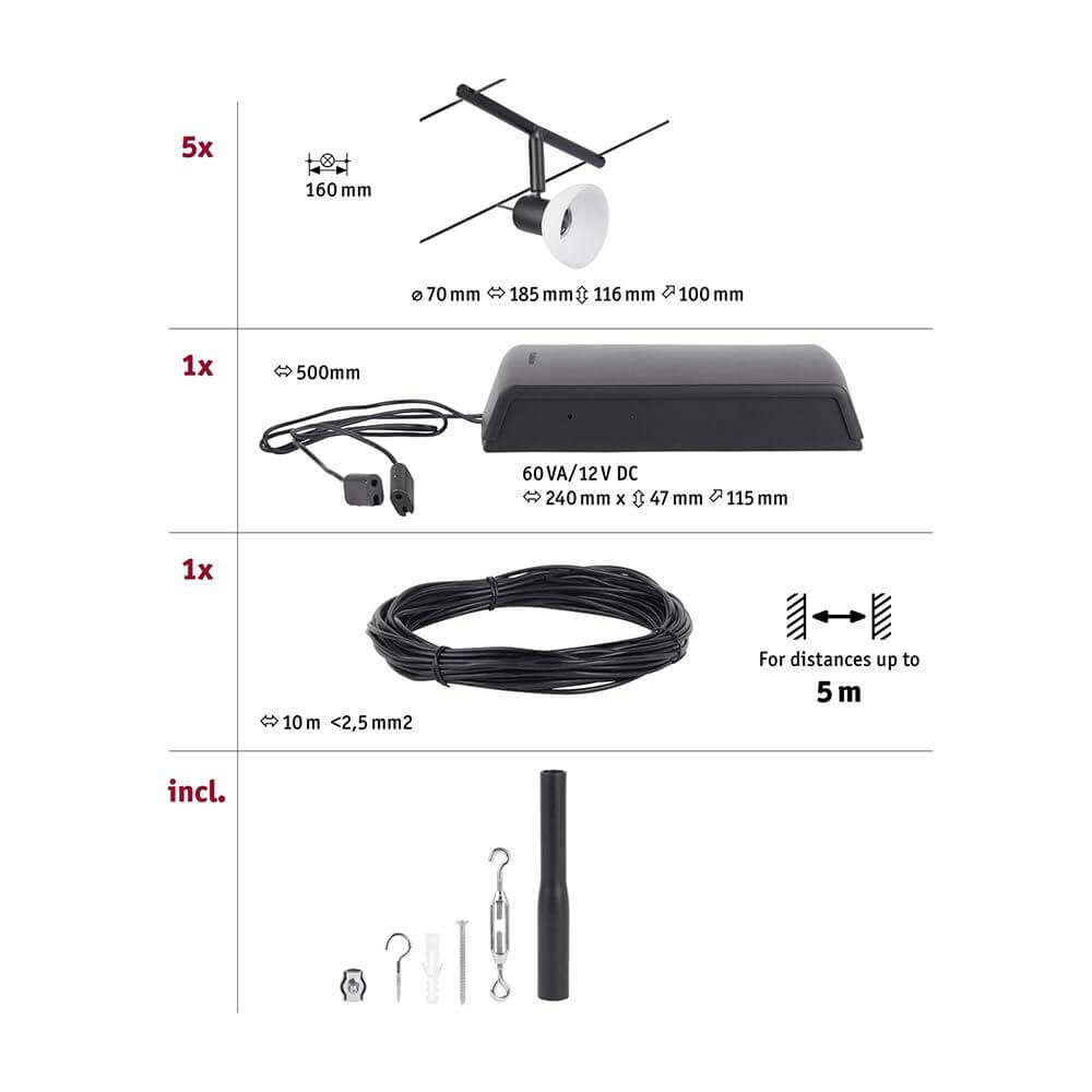CorDuo Seilsystem Sheela 5-Spot Basis-Set Schwarz, Chrom: Teile und Zubehör im Überblick.