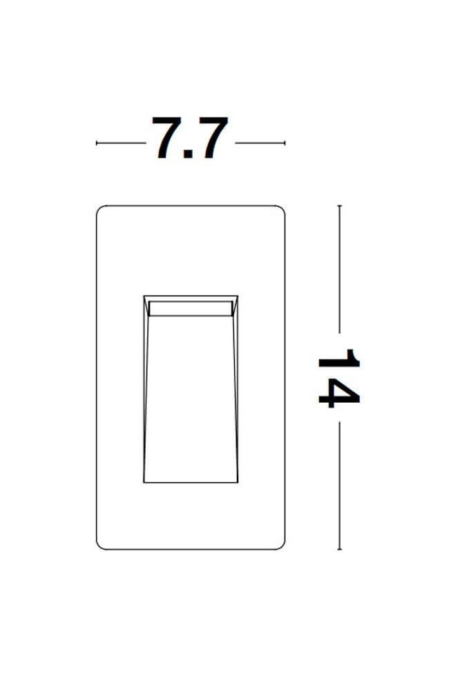 Technische Zeichnung der Cove LED Außenwandeinbauleuchte Vertikal 3000K Weiß IP54 mit Abmessungen.
