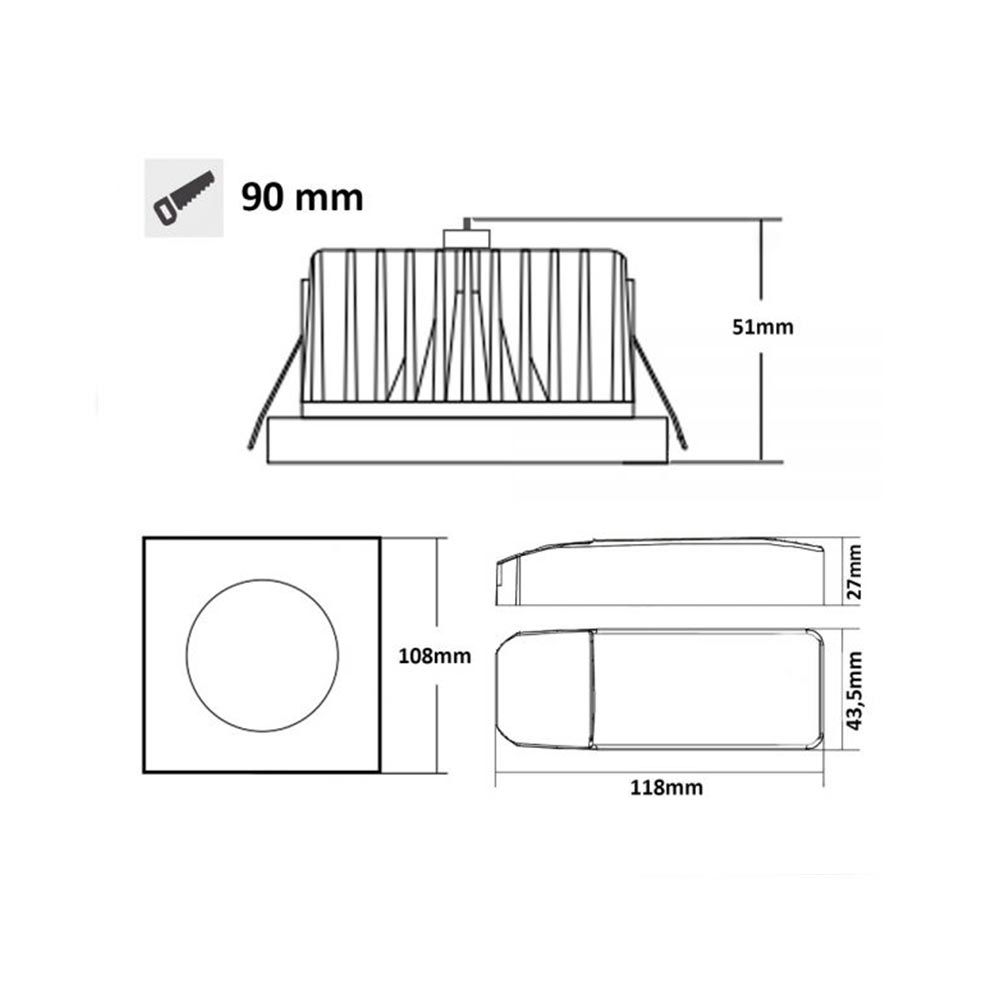 Tapa Sys-90 angular blanco empotrable para focos empotrables