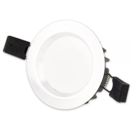 Couvercle Sys-90 rond blanc en retrait pour spot encastré sur un fond blanc.