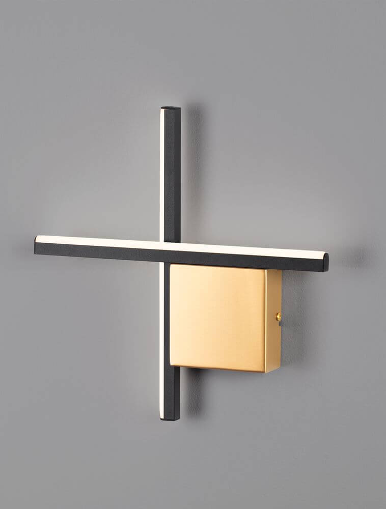 Cross LED Wandleuchte 30cm 2-flammig 2700K in mattem Gold mit geometrischem Design