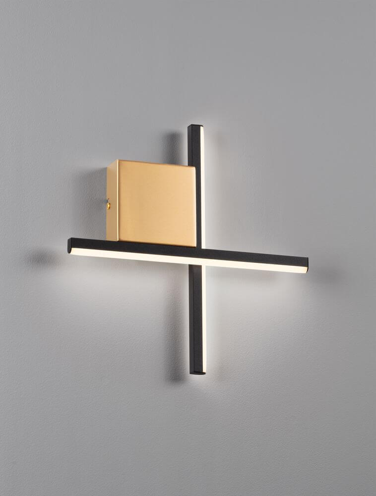 Cross LED Wandleuchte 30cm 2-flammig 2700K in mattem Gold und geometrischem Design.