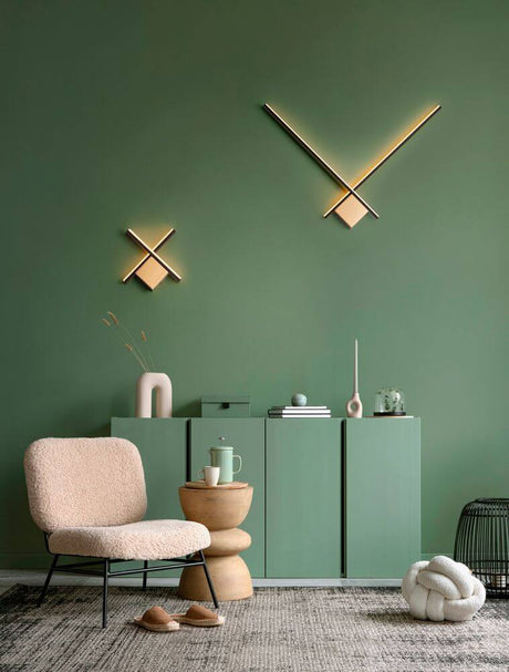 Cross LED Wandleuchte 30cm 2-flammig 2700K in satiniertem Gold, moderne geometrische LED-Wandleuchte für stilvolle Wohnräume