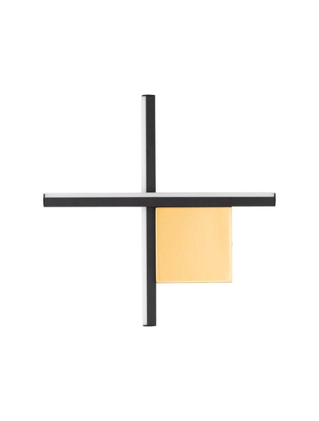 Cross LED Wandleuchte 30cm 2-flammig 2700K Schwarz/Gold, geometrisches Design mit warmem Licht